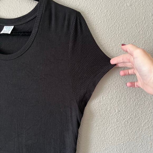 Black Ribbed Short Sleeve Ruched Stretch Bodycon Maternity Comfortable Dress XL - Picture 4 of 8